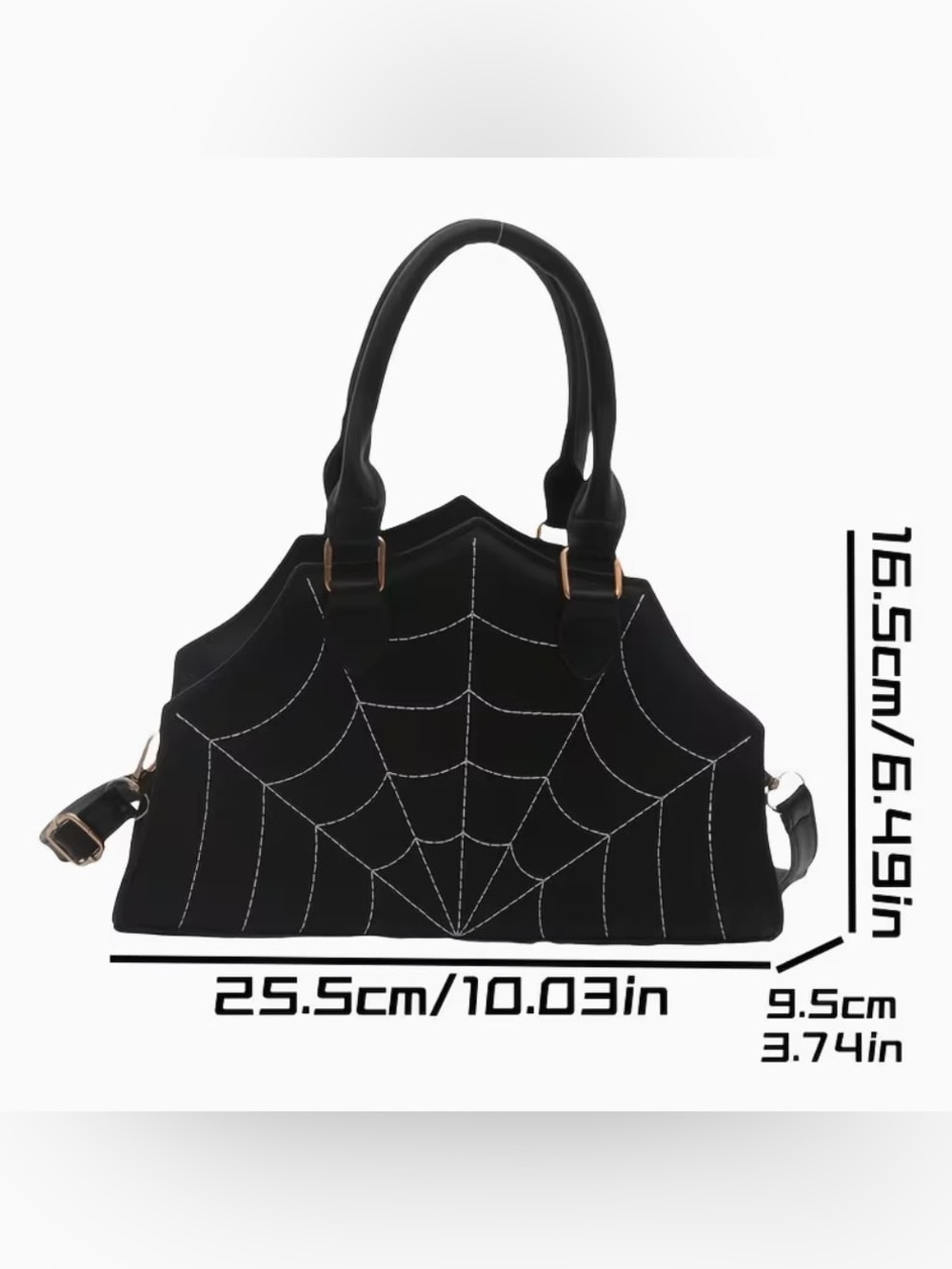 Black Spiderweb-Stitch Satchel Handbag/Shoulderbag with Removable Strap Black - Picture 3 of 4